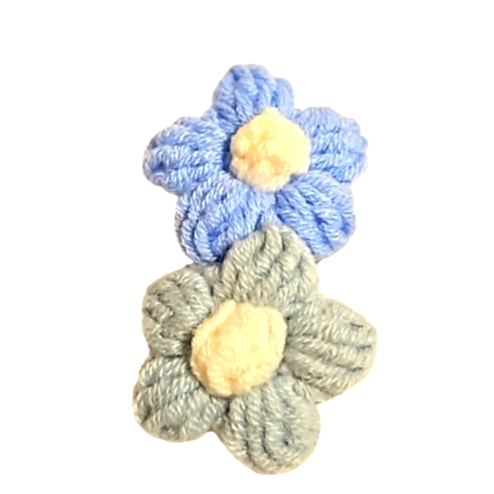 Hand Crafted TikTok Trend Hair Barrette Crocheted Puffy 2-Flowers Blue & White
